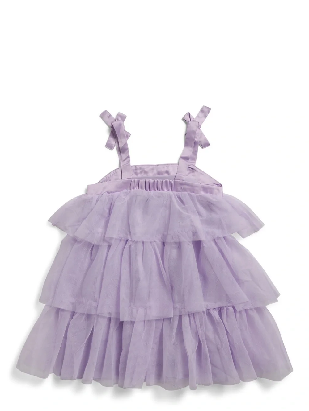Cotton On Kids Girls Lavender Purple Tiered Tulle Dress Bow Straps-Cross Posted